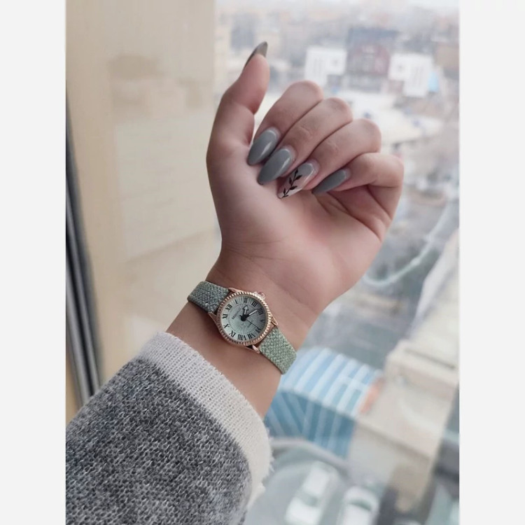 ساعت مینیمال بند چرم دور دوخت دخترانه